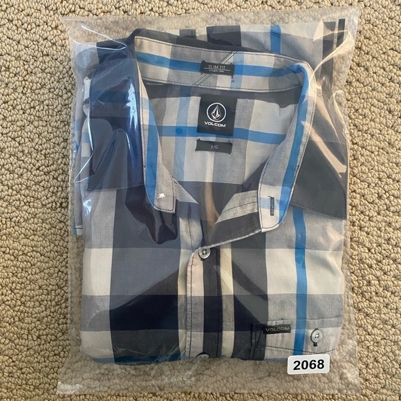 VOLCOM Stone Skate Blue & Gray Plaid Short Sleeve Collared Shirt Men L Large - Picture 6 of 6